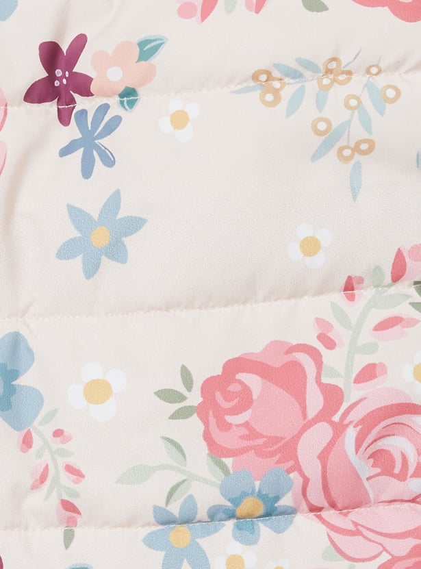 Girls Floral Print Hooded Padded Jacket