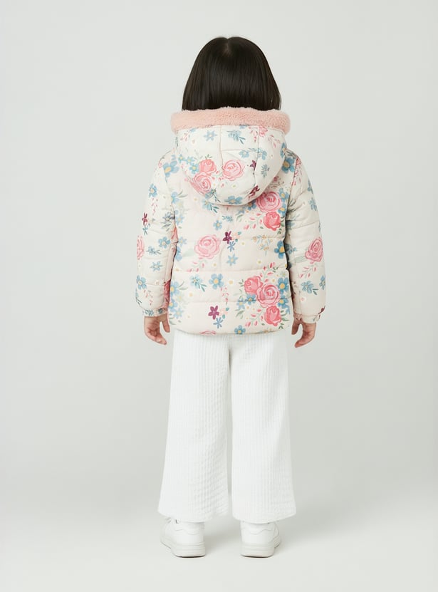 Girls Floral Print Hooded Padded Jacket