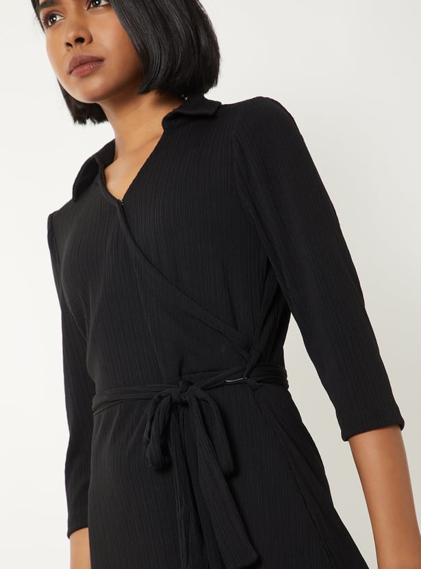 Women Solid Wrap Dress