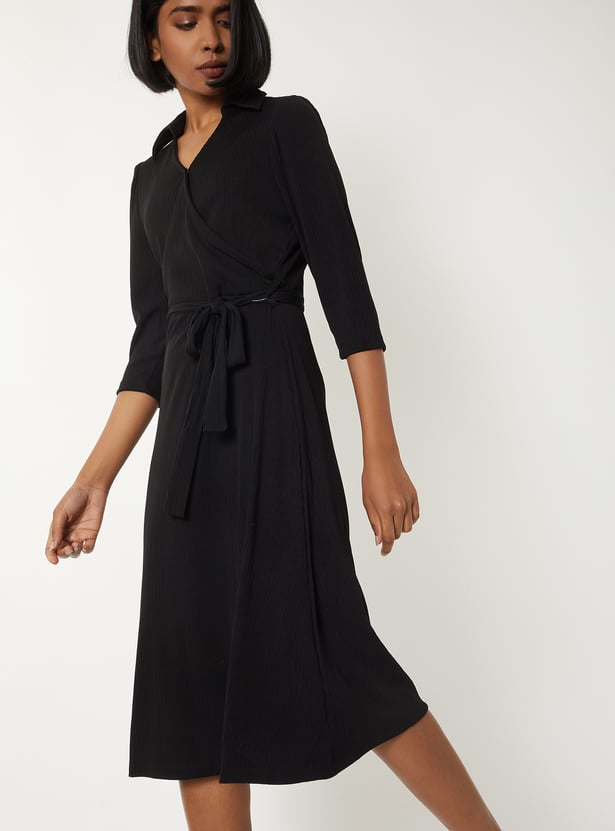 Women Solid Wrap Dress