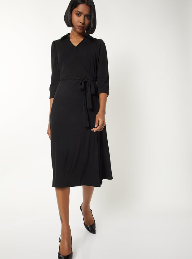 Women Solid Wrap Dress