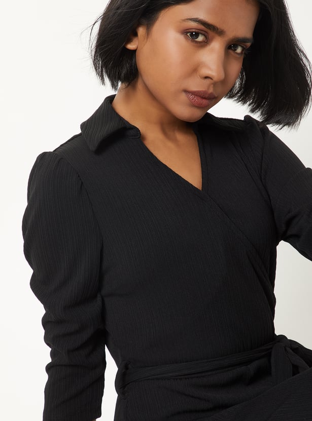 Women Solid Wrap Dress