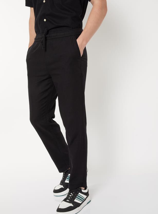 Men Textured Slim Fit Trousers