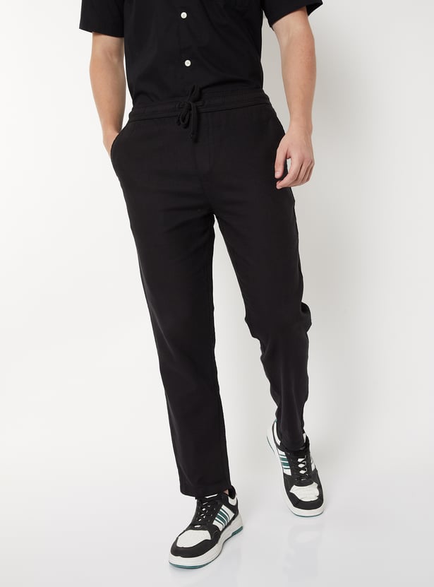 Men Textured Slim Fit Trousers