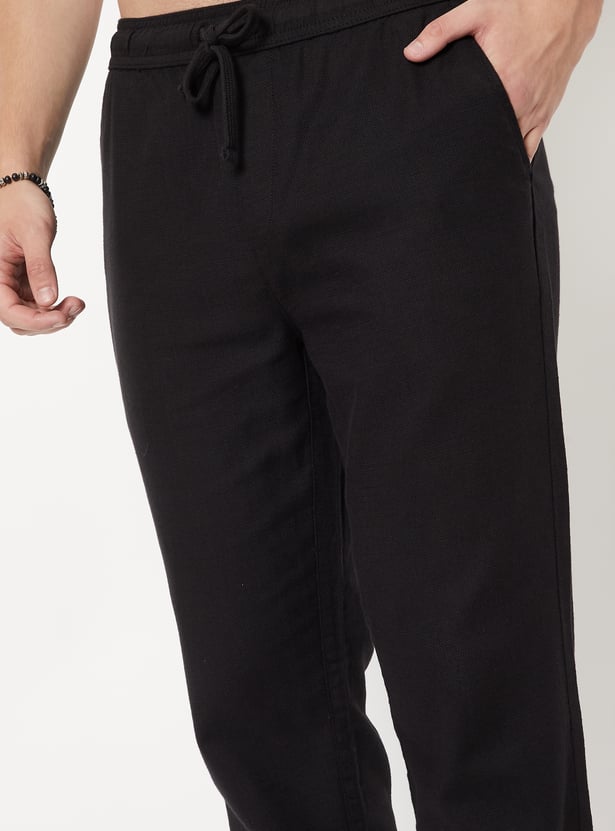 Men Textured Slim Fit Trousers