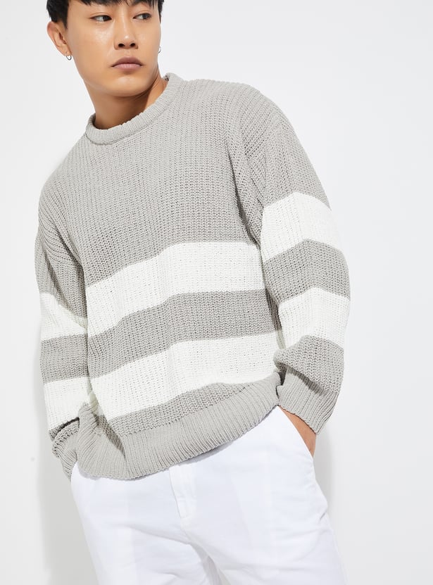 URB_N Men Knit Striped Sweater
