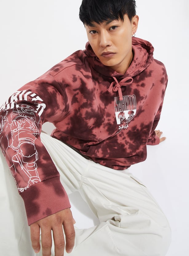 URB_N Men Naruto Tie & Dye Print Hooded Sweatshirt