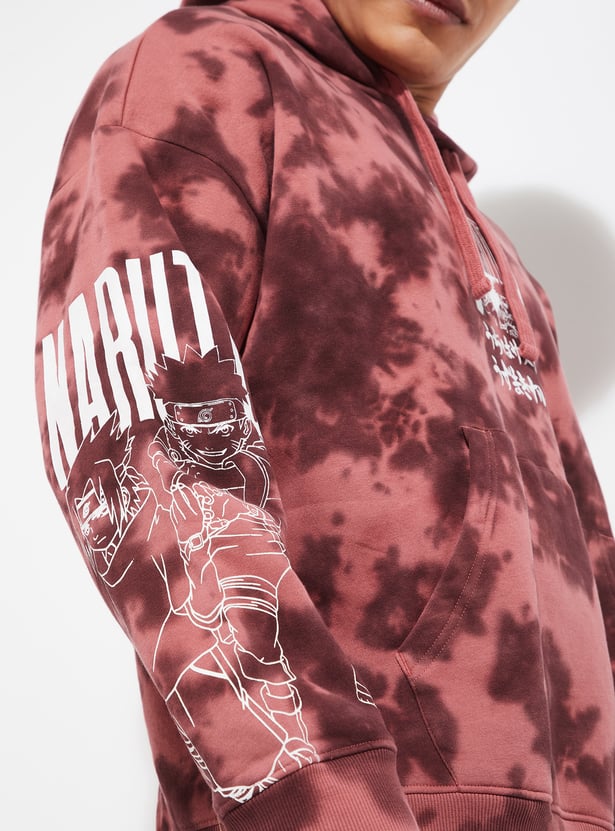 URB_N Men Naruto Tie & Dye Print Hooded Sweatshirt