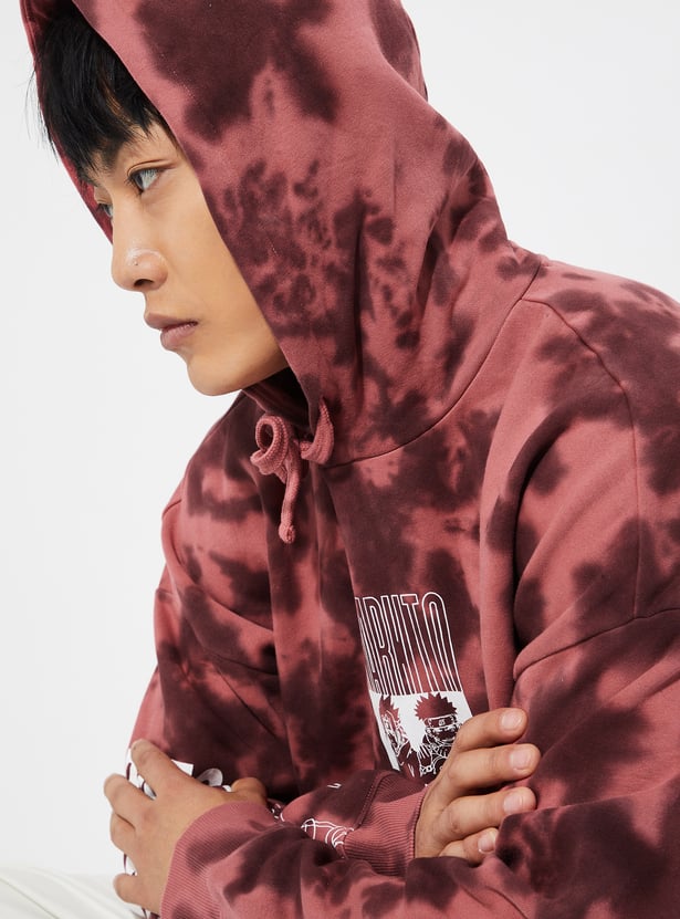 URB_N Men Naruto Tie & Dye Print Hooded Sweatshirt