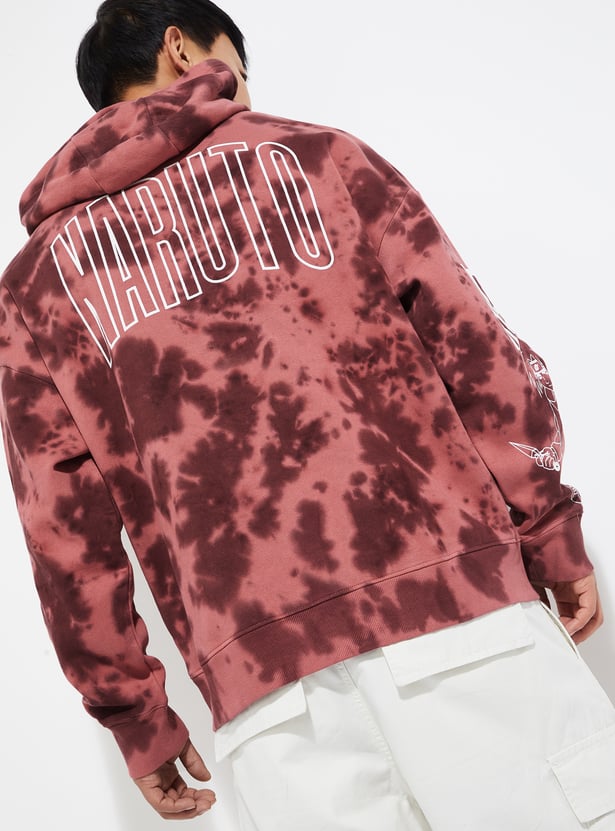 URB_N Men Naruto Tie & Dye Print Hooded Sweatshirt