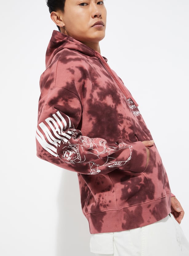 URB_N Men Naruto Tie & Dye Print Hooded Sweatshirt