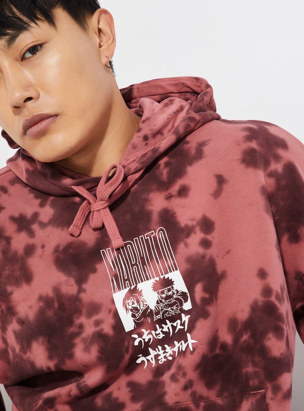 URB_N Men Naruto Tie & Dye Print Hooded Sweatshirt