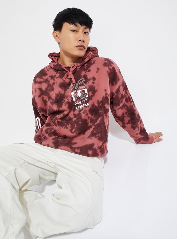 URB_N Men Naruto Tie & Dye Print Hooded Sweatshirt