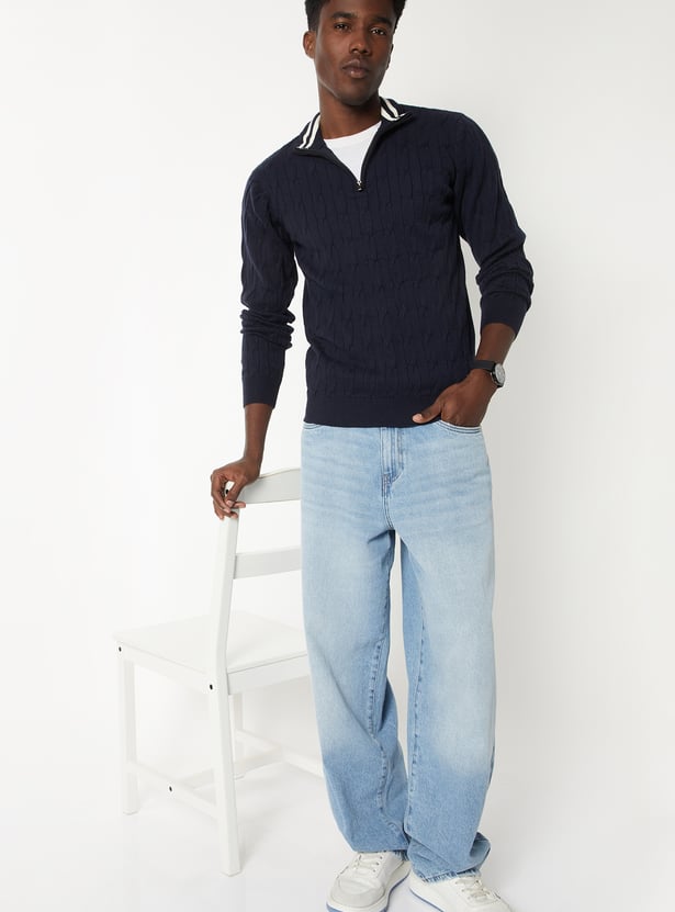 Men Knit Textured Sweater