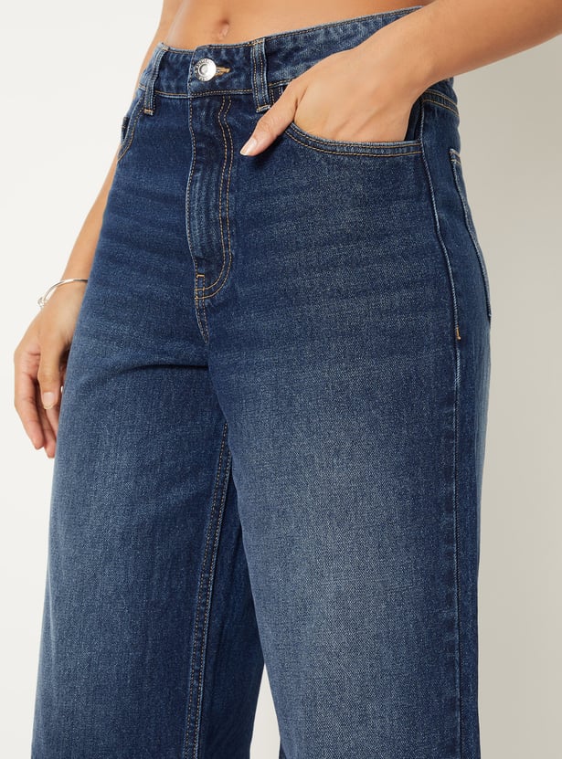 Women Washed Wide Leg Jeans