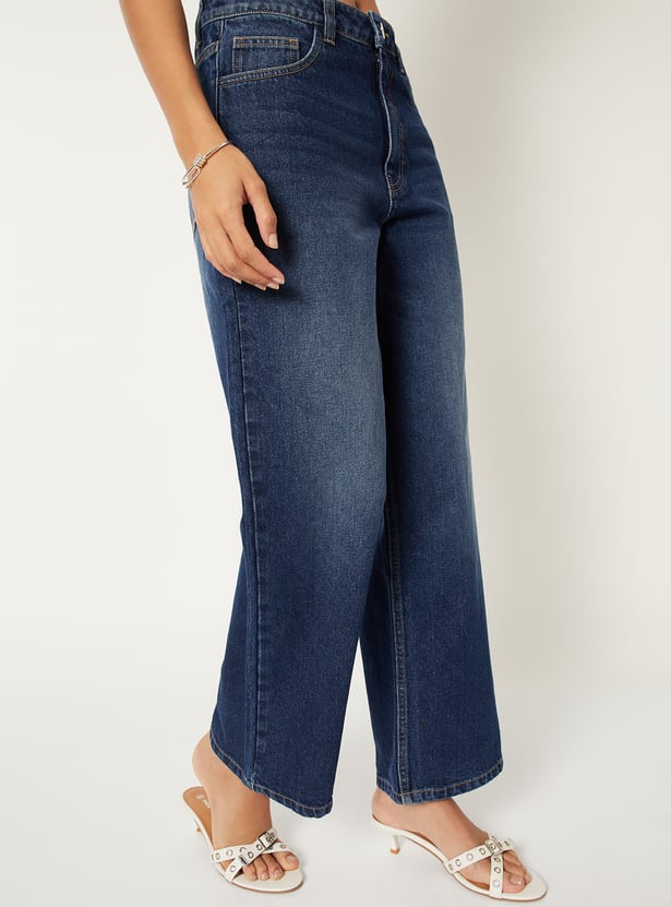 Women Washed Wide Leg Jeans