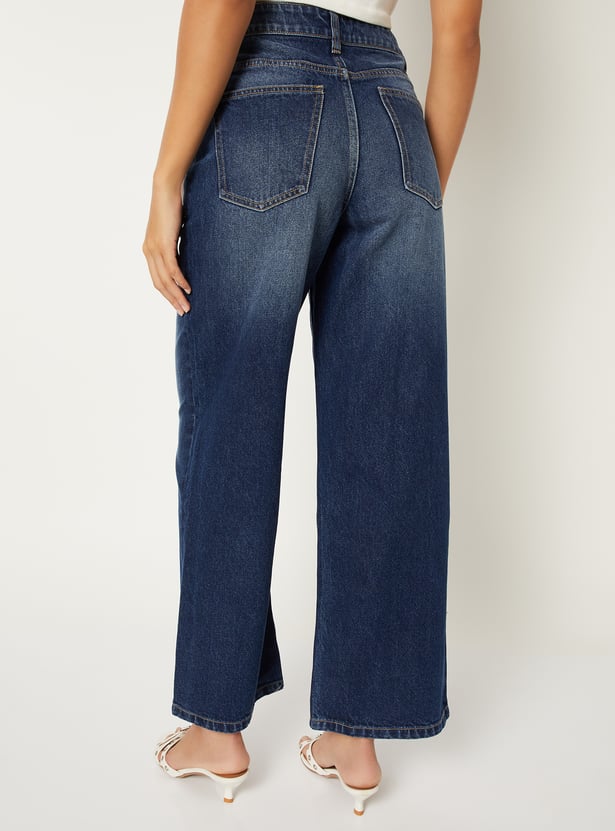 Women Washed Wide Leg Jeans