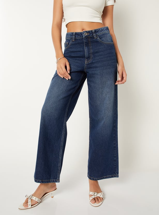 Women Washed Wide Leg Jeans