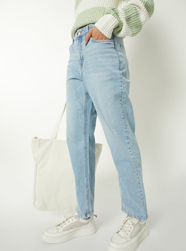 Women Washed Slim Straight Jeans