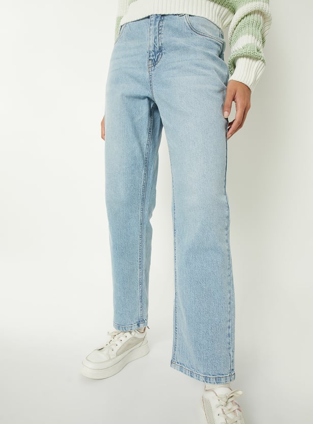 Women Washed Slim Straight Jeans