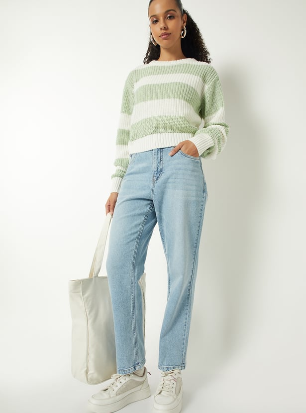 Women Washed Slim Straight Jeans