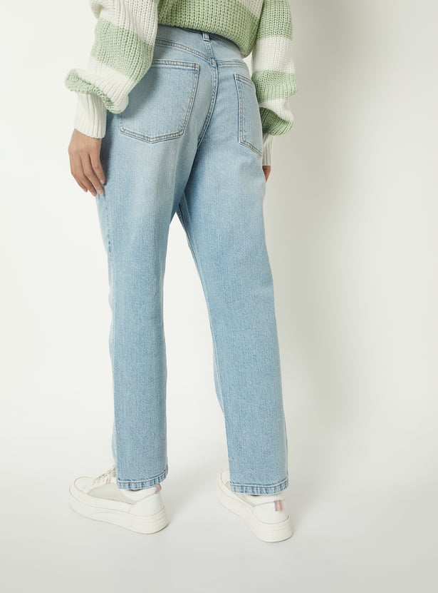 Women Washed Slim Straight Jeans