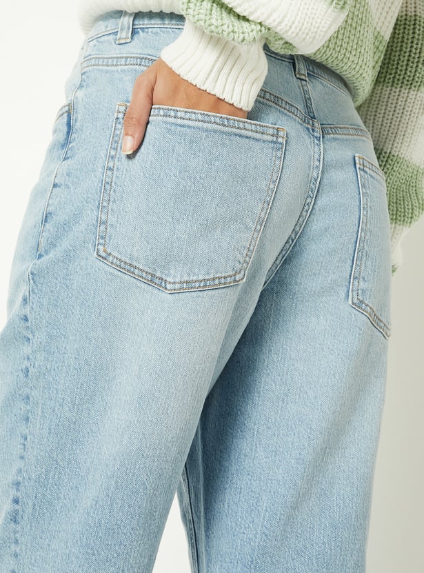 Women Washed Slim Straight Jeans