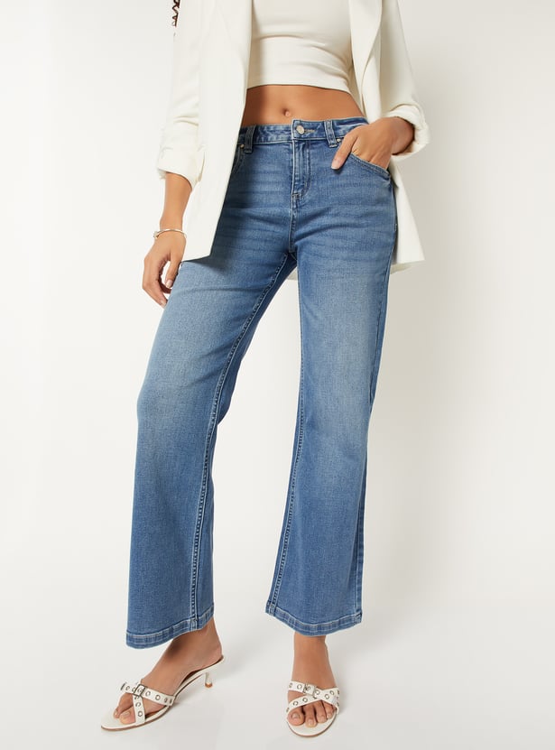Women Washed Kick Flare Jeans