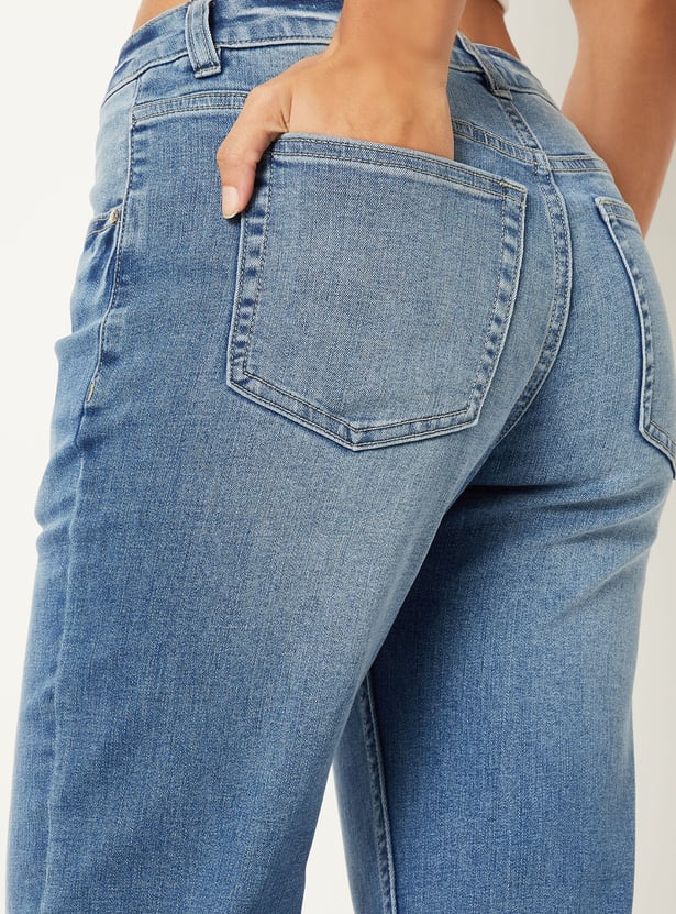 Women Washed Kick Flare Jeans