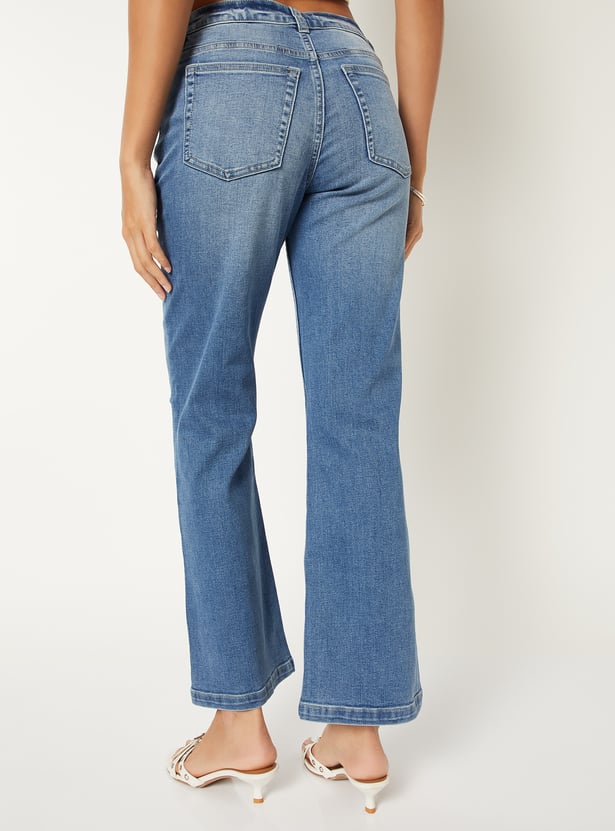 Women Washed Kick Flare Jeans