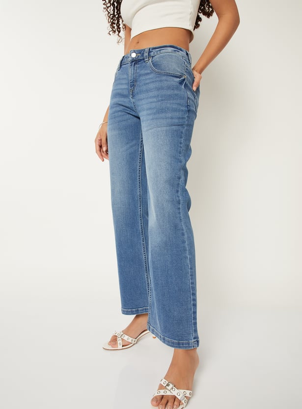 Women Washed Kick Flare Jeans