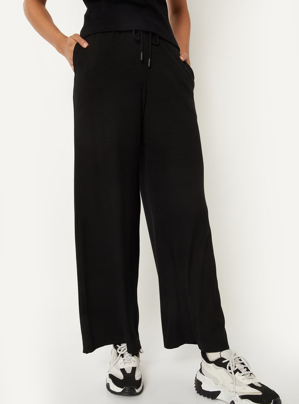 Women Ribbed Wide Leg Track Pants