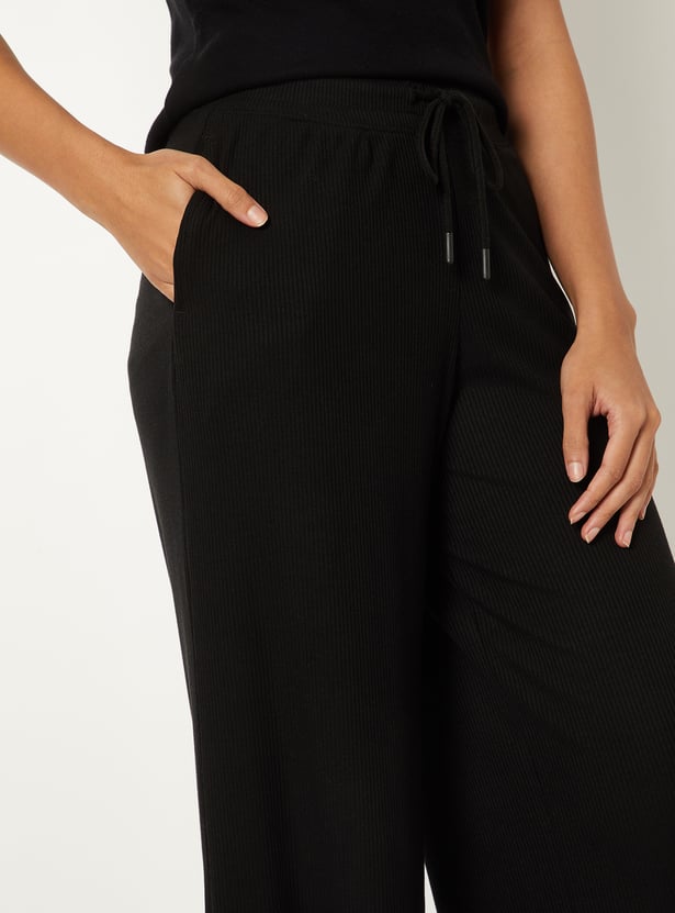 Women Ribbed Wide Leg Track Pants