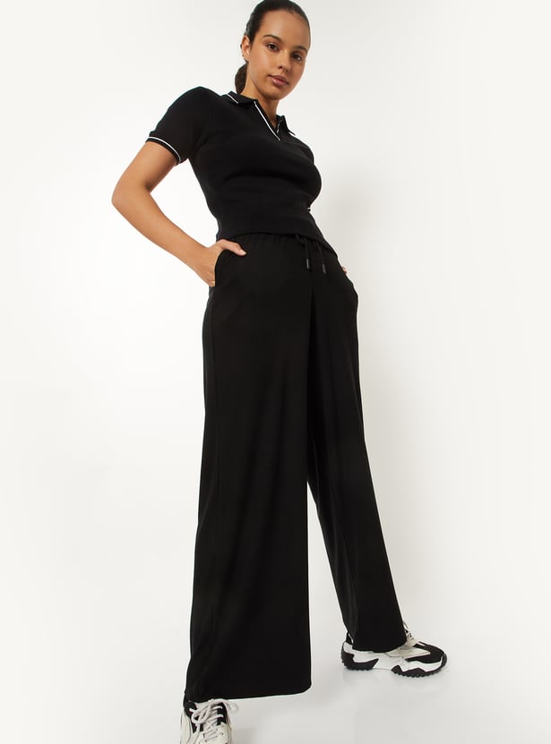 Women Ribbed Wide Leg Track Pants