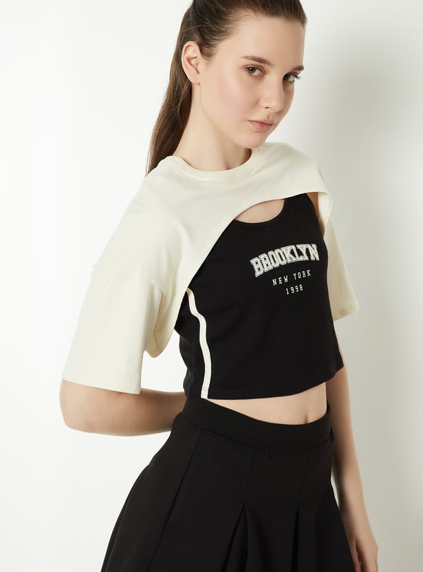 Women Printed Layered Slim Fit T-shirt