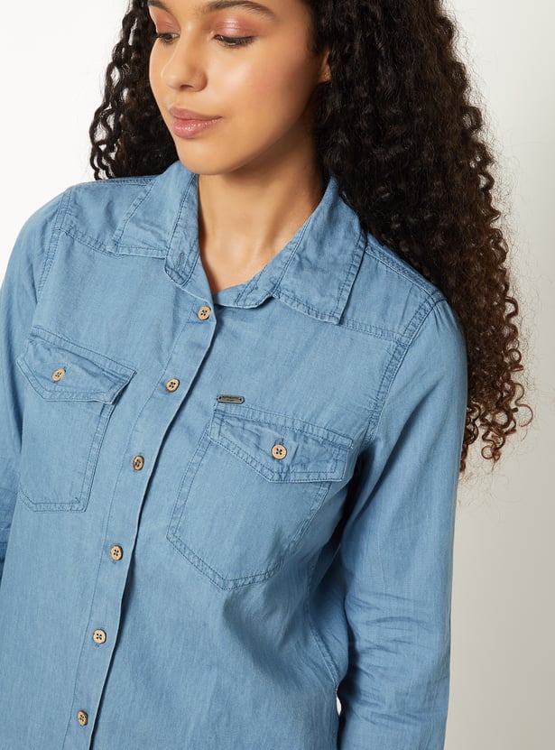 Women Solid Denim Shirt