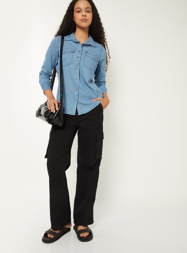 Women Solid Denim Shirt