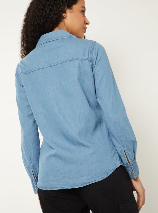 Women Solid Denim Shirt