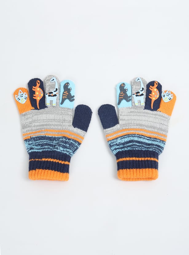 Boys Knit Dino Print Gloves