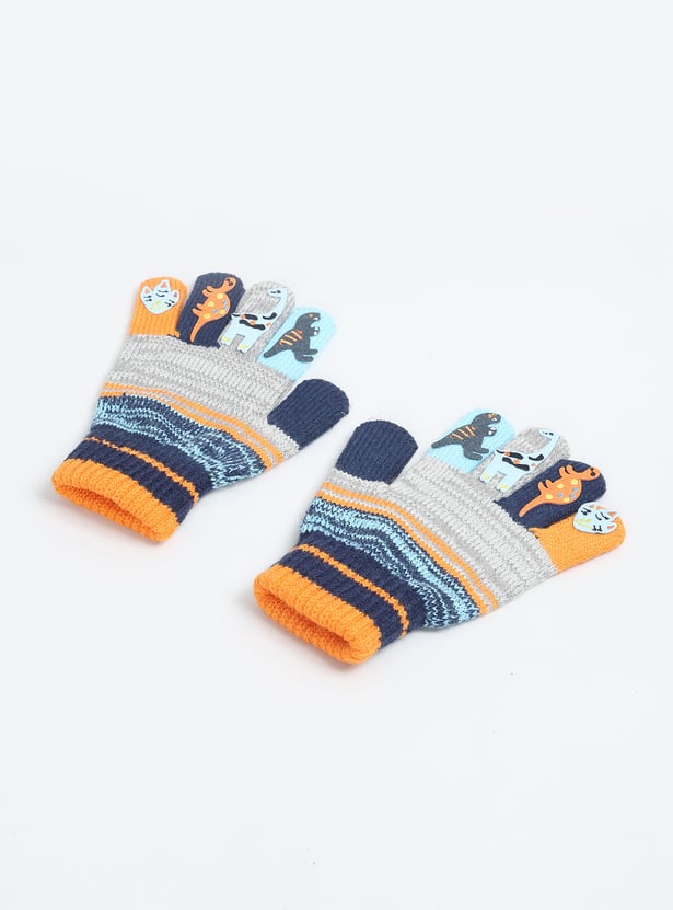 Boys Knit Dino Print Gloves