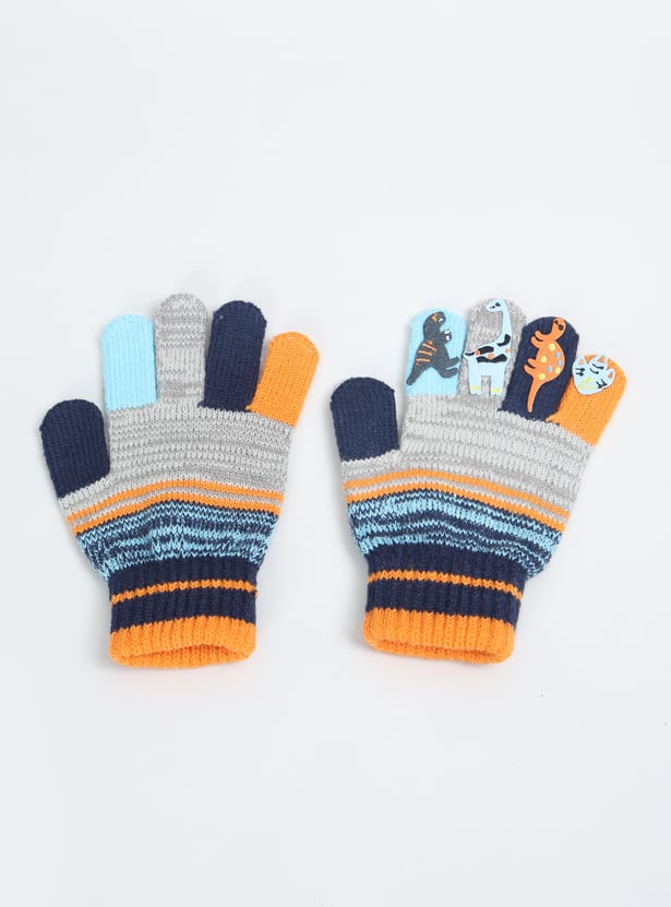 Boys Knit Dino Print Gloves