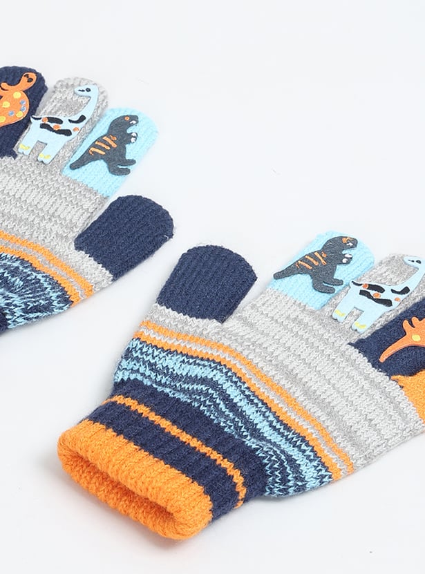Boys Knit Dino Print Gloves