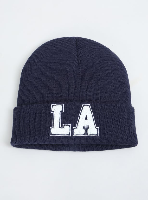 Boys Knit Beanie with Chenille Embroidered Detail