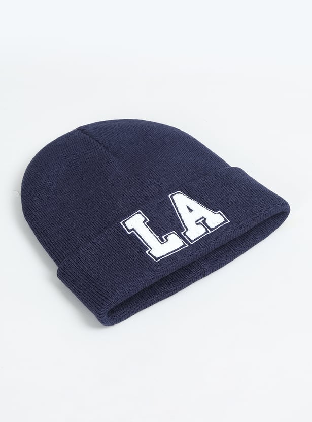 Boys Knit Beanie with Chenille Embroidered Detail
