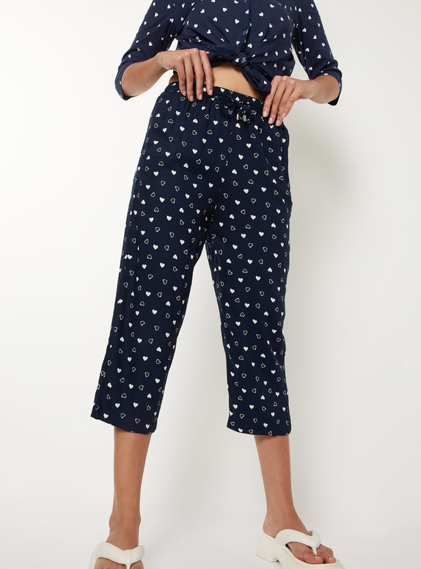 Women Heart Print Capris