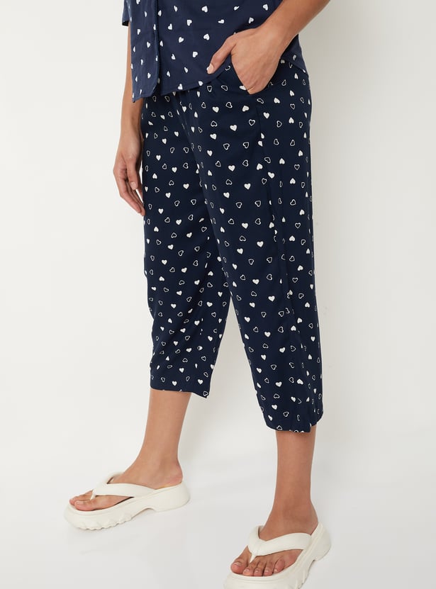 Women Heart Print Capris