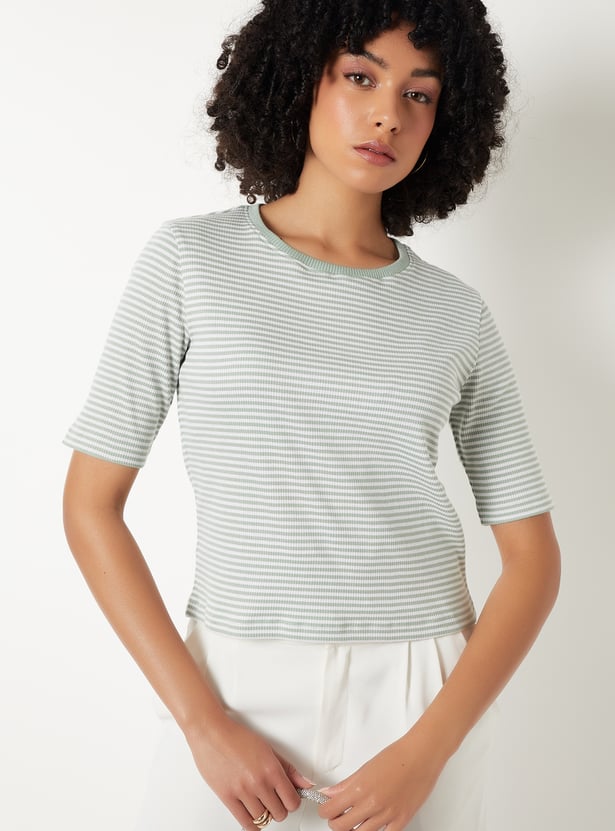 Women Striped Ribbed T-shirt