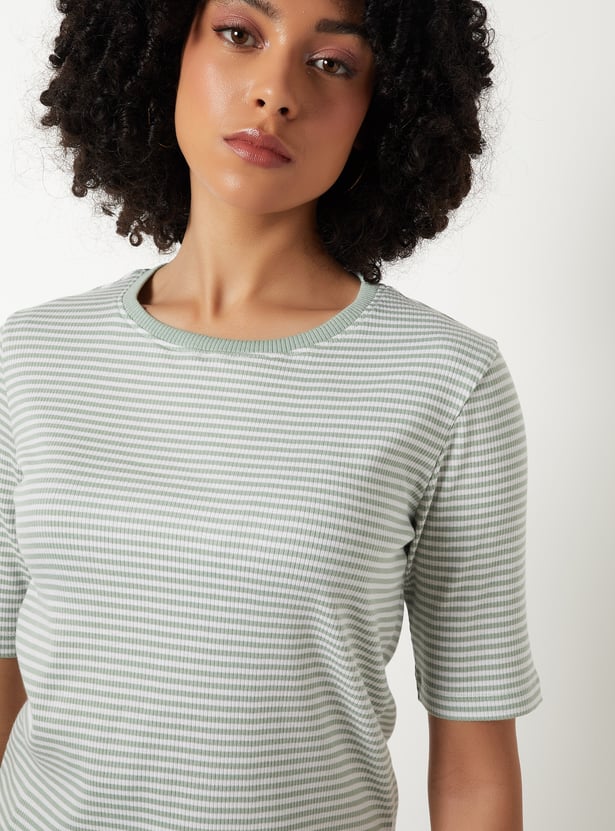 Women Striped Ribbed T-shirt
