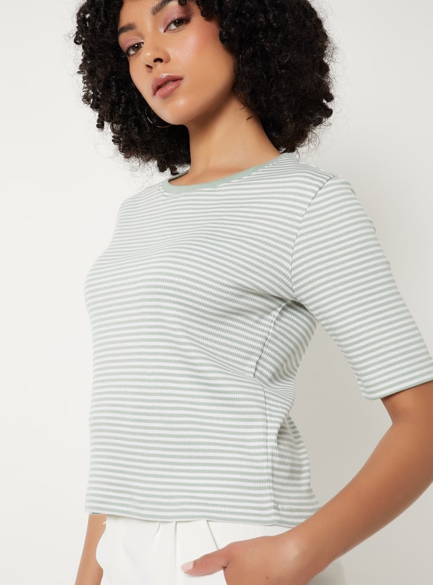 Women Striped Ribbed T-shirt