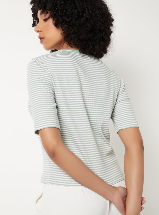 Women Striped Ribbed T-shirt